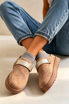 Women's Khaki Fleece-Lined Clog Slippers with Adjustable Strap