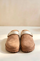 Women's Khaki Fleece-Lined Clog Slippers with Adjustable Strap