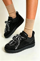 Black Suede Faux Fur Lined Lace-up Low Top Trainers