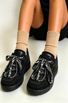 Black Suede Faux Fur Lined Lace-up Low Top Trainers