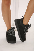 Black Designer Fur Lined Lace Up Trainers