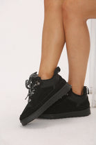 Black Designer Fur Lined Lace Up Trainers