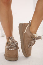 Camel Designer Fur Lined Lace Up Trainers