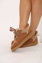 Chestnut Designer Fur Lined Lace Up Trainers