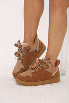 Chestnut Designer Fur Lined Lace Up Trainers