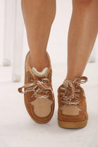 Chestnut Designer Fur Lined Lace Up Trainers