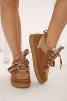 Chestnut Designer Fur Lined Lace Up Trainers