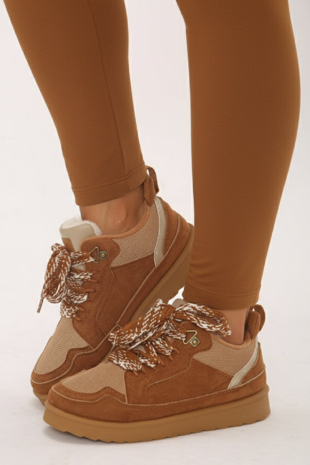 Chestnut Designer Fur Lined Lace Up Trainers