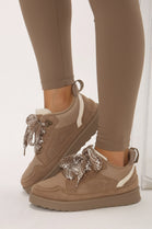 Camel Designer Fur Lined Lace Up Trainers