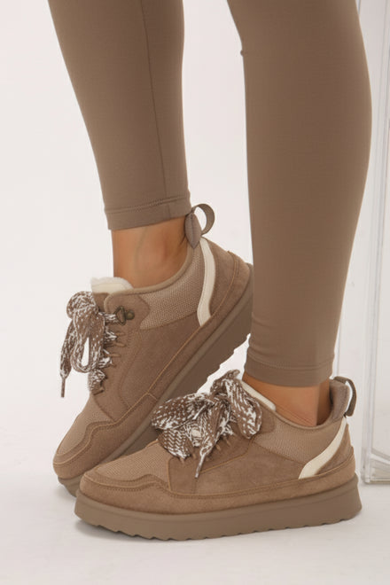 Camel Designer Fur Lined Lace Up Trainers