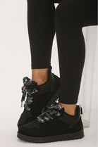 Black Designer Fur Lined Lace Up Trainers