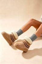 Camel Suede Faux Fur Lined Aztec Detail Ankle Boots