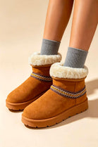 Chestnut Suede Faux Fur Lined Aztec Detail Ankle Boots