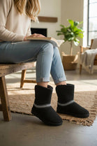 BLACK FOLD OVER EMBROIDED AZTEC DETAIL FULLY FUR LINED BOOT