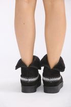 BLACK FOLD OVER EMBROIDED AZTEC DETAIL FULLY FUR LINED BOOT