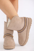 CAMEL FOLD OVER EMBROIDED AZTEC DETAIL FULLY FUR LINED BOOT