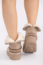 CAMEL FOLD OVER EMBROIDED AZTEC DETAIL FULLY FUR LINED BOOT