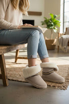 CAMEL FOLD OVER EMBROIDED AZTEC DETAIL FULLY FUR LINED BOOT