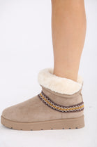 CAMEL FOLD OVER EMBROIDED AZTEC DETAIL FULLY FUR LINED BOOT