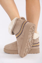 CAMEL FOLD OVER EMBROIDED AZTEC DETAIL FULLY FUR LINED BOOT