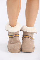 CAMEL FOLD OVER EMBROIDED AZTEC DETAIL FULLY FUR LINED BOOT