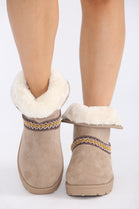 CAMEL FOLD OVER EMBROIDED AZTEC DETAIL FULLY FUR LINED BOOT