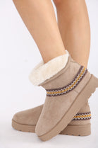 CAMEL FOLD OVER EMBROIDED AZTEC DETAIL FULLY FUR LINED BOOT