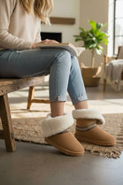 CHESTNUT FOLD OVER EMBROIDED AZTEC DETAIL FULLY FUR LINED BOOT