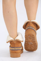 CHESTNUT FOLD OVER EMBROIDED AZTEC DETAIL FULLY FUR LINED BOOT
