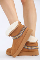 CHESTNUT FOLD OVER EMBROIDED AZTEC DETAIL FULLY FUR LINED BOOT