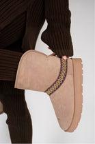 CAMEL FOLD OVER EMBROIDED AZTEC DETAIL FULLY FUR LINED BOOT (PACK B)