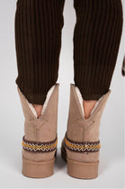 CAMEL FOLD OVER EMBROIDED AZTEC DETAIL FULLY FUR LINED BOOT (PACK A)