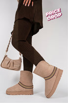 CAMEL FOLD OVER EMBROIDED AZTEC DETAIL FULLY FUR LINED BOOT