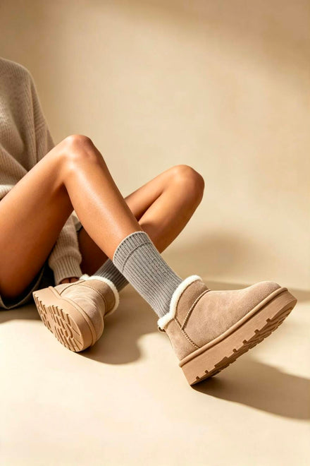 Camel Suede Faux Fur Lined low cut Boots