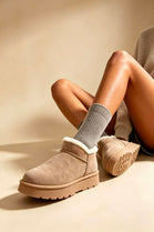 Camel Suede Faux Fur Lined low cut Boots