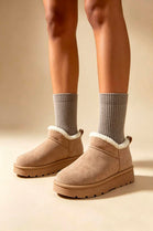 Camel Suede Faux Fur Lined low cut Boots