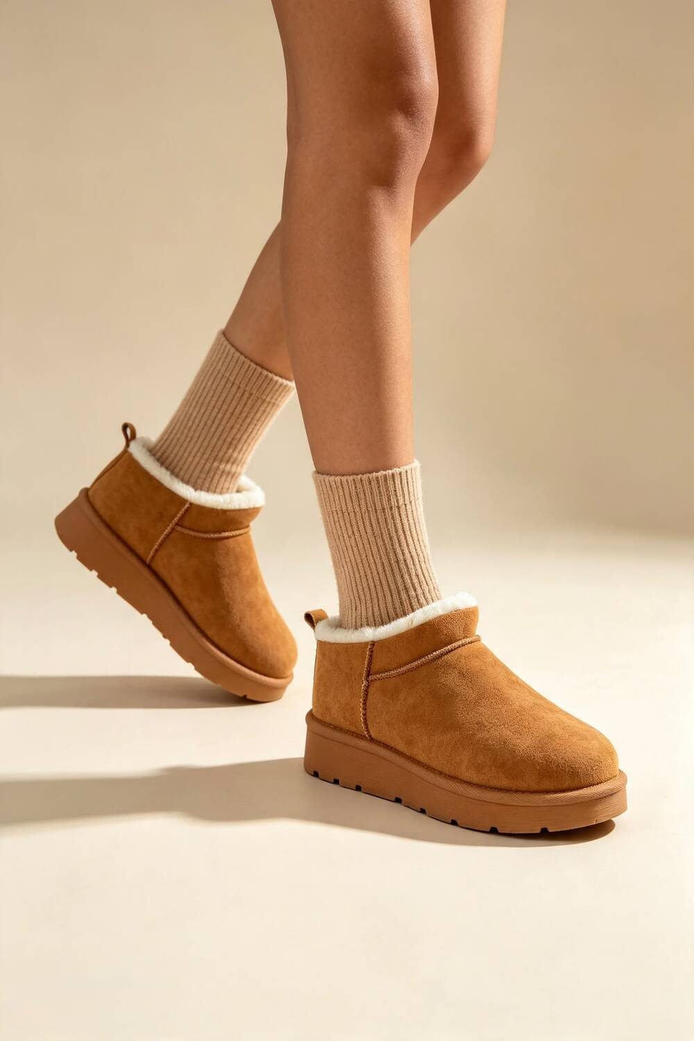 Chestnut Suede Faux Fur Lined low cut Boots