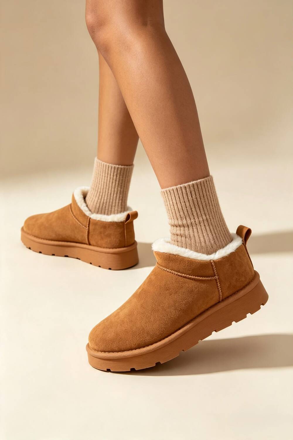 Chestnut Suede Faux Fur Lined low cut Boots