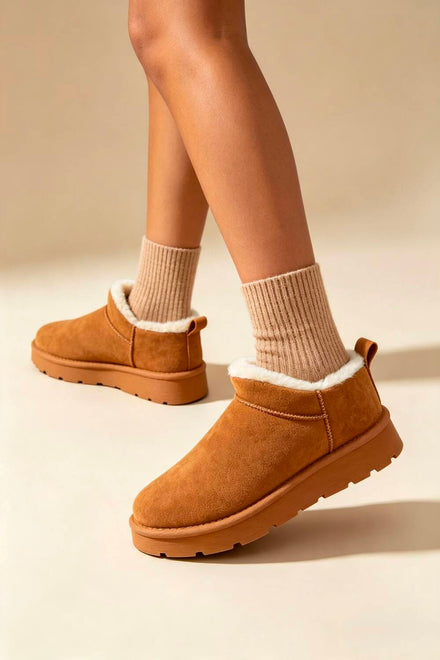 Chestnut Suede Faux Fur Lined low cut Boots