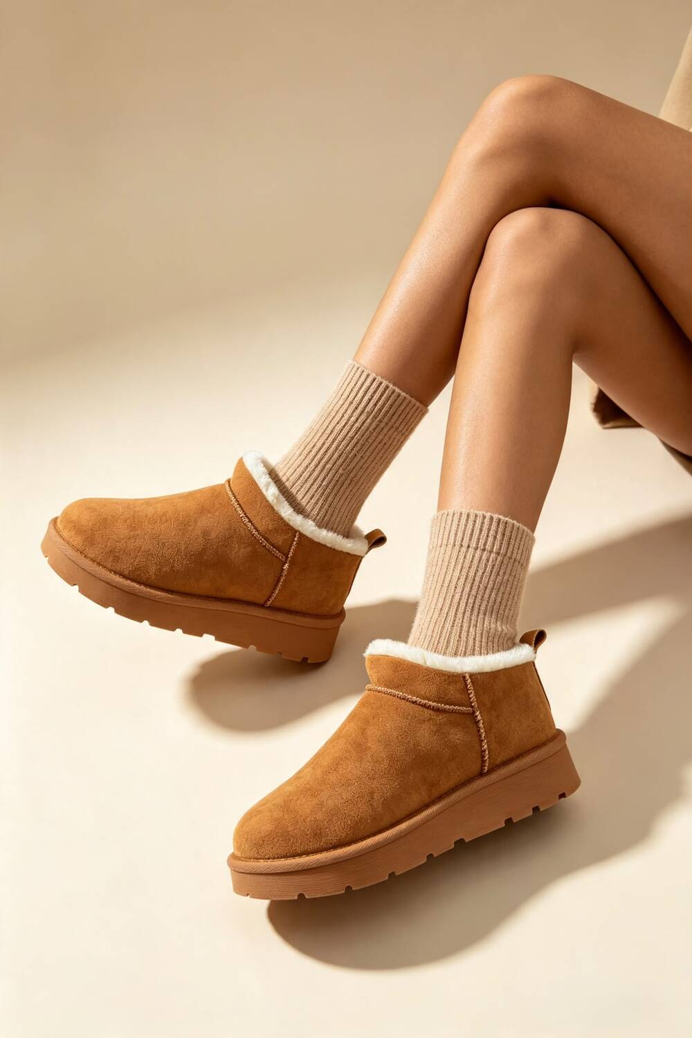 Chestnut Suede Faux Fur Lined low cut Boots