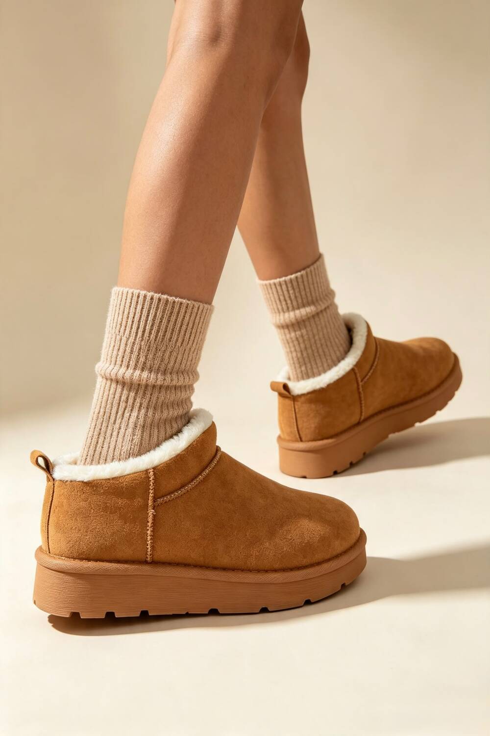Chestnut Suede Faux Fur Lined low cut Boots