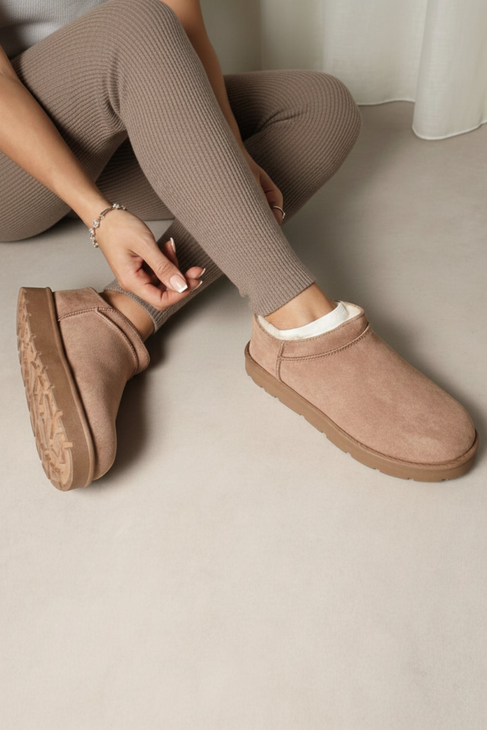 Camel Suede Faux Fur Lined low cut Boots