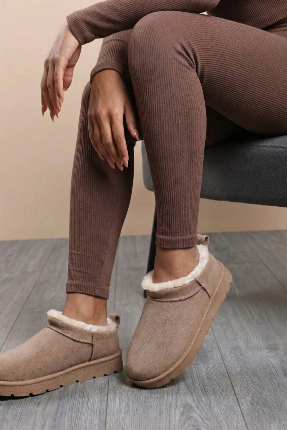 Camel Suede Faux Fur Lined low cut Boots