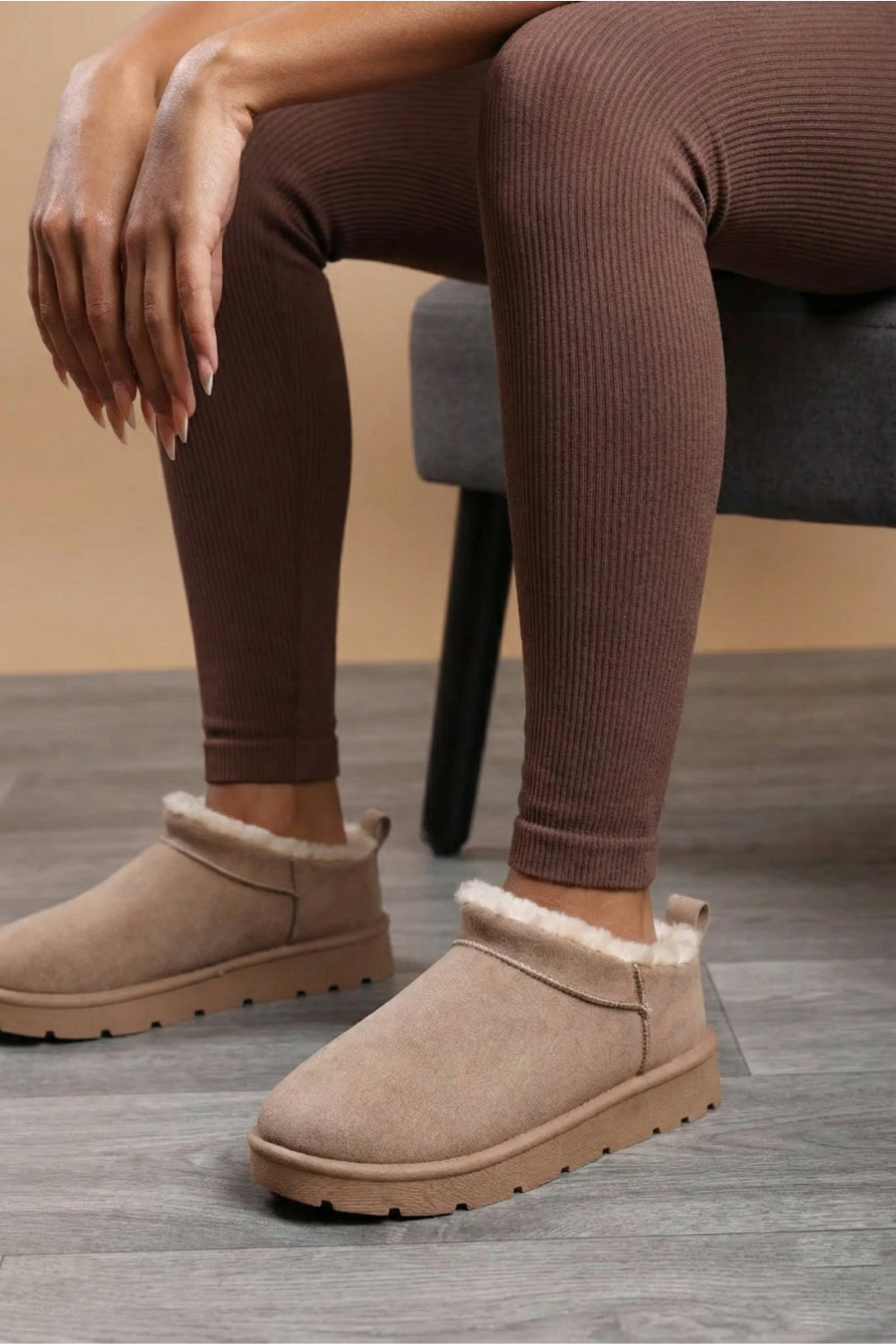 Camel Suede Faux Fur Lined low cut Boots