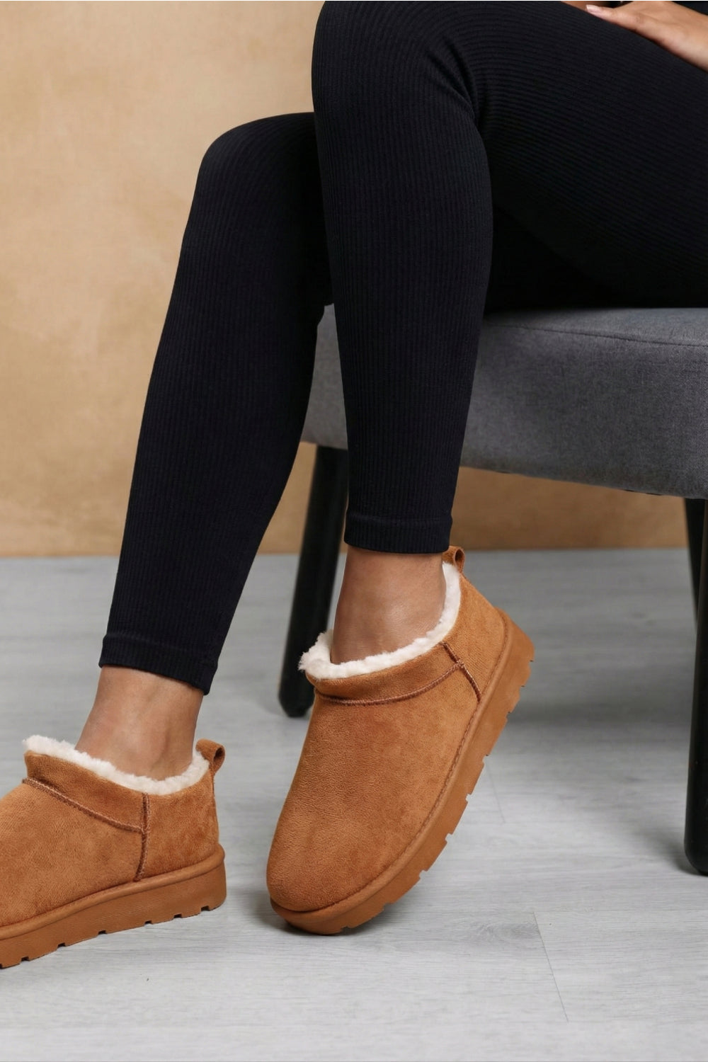 Chestnut Suede Faux Fur Lined low cut Boots