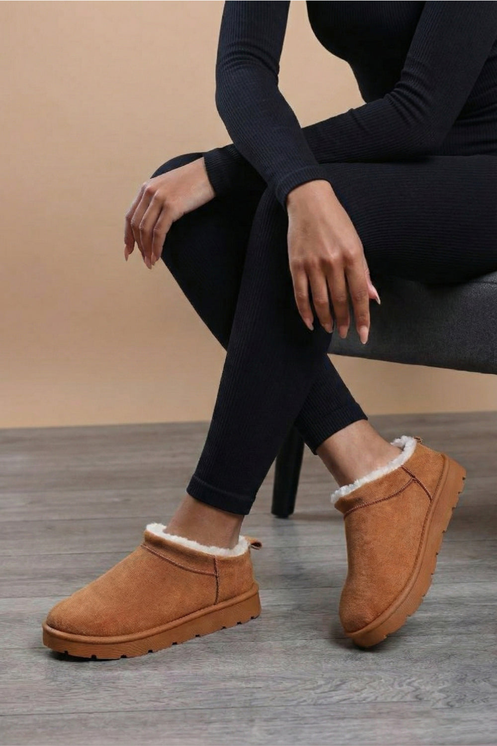 Chestnut Suede Faux Fur Lined low cut Boots