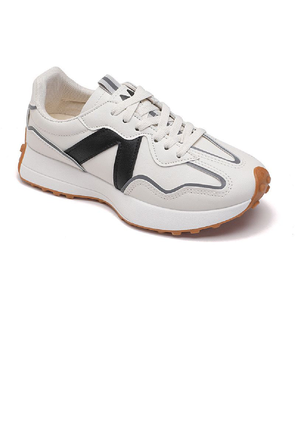 WHITE BLACK LACE UP SIDE DETAIL FASHION DESIGNER TRAINERS