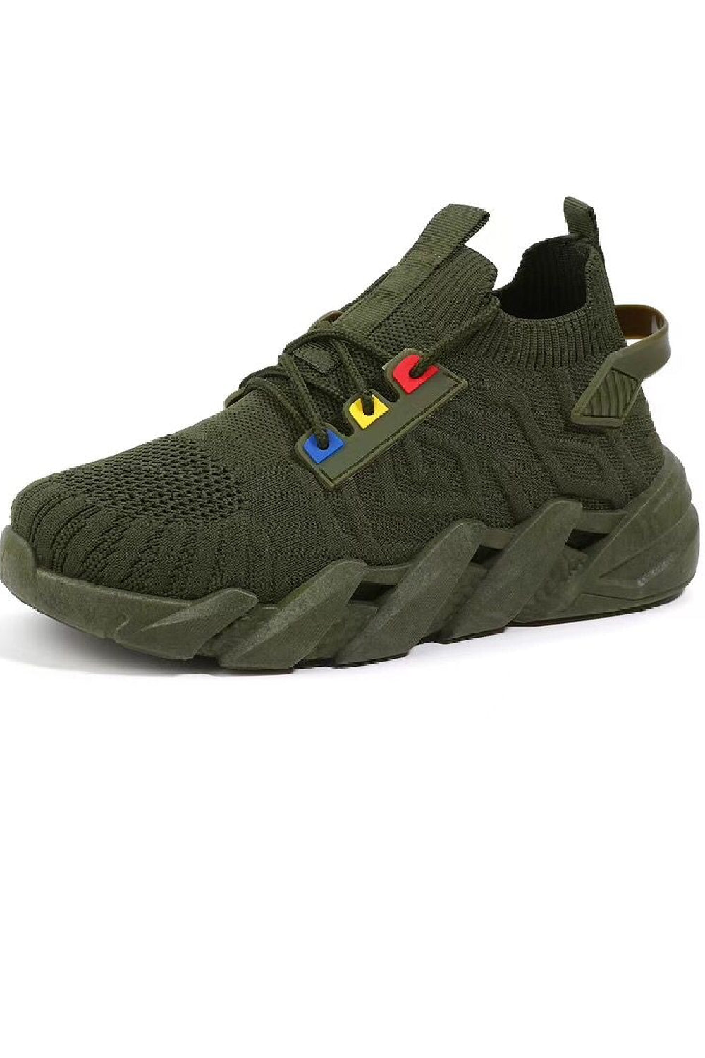 GREEN LACE UP CHUNKY FLAT SOCK TRAINERS
