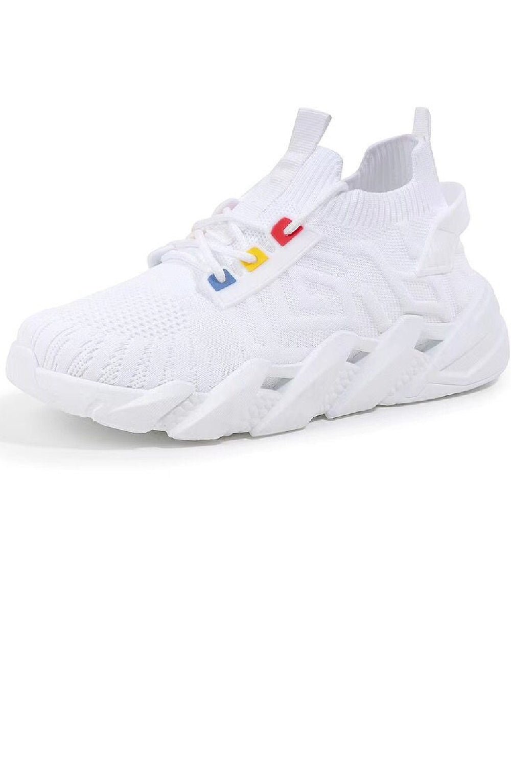 WHITE LACE UP CHUNKY FLAT SOCK TRAINERS
