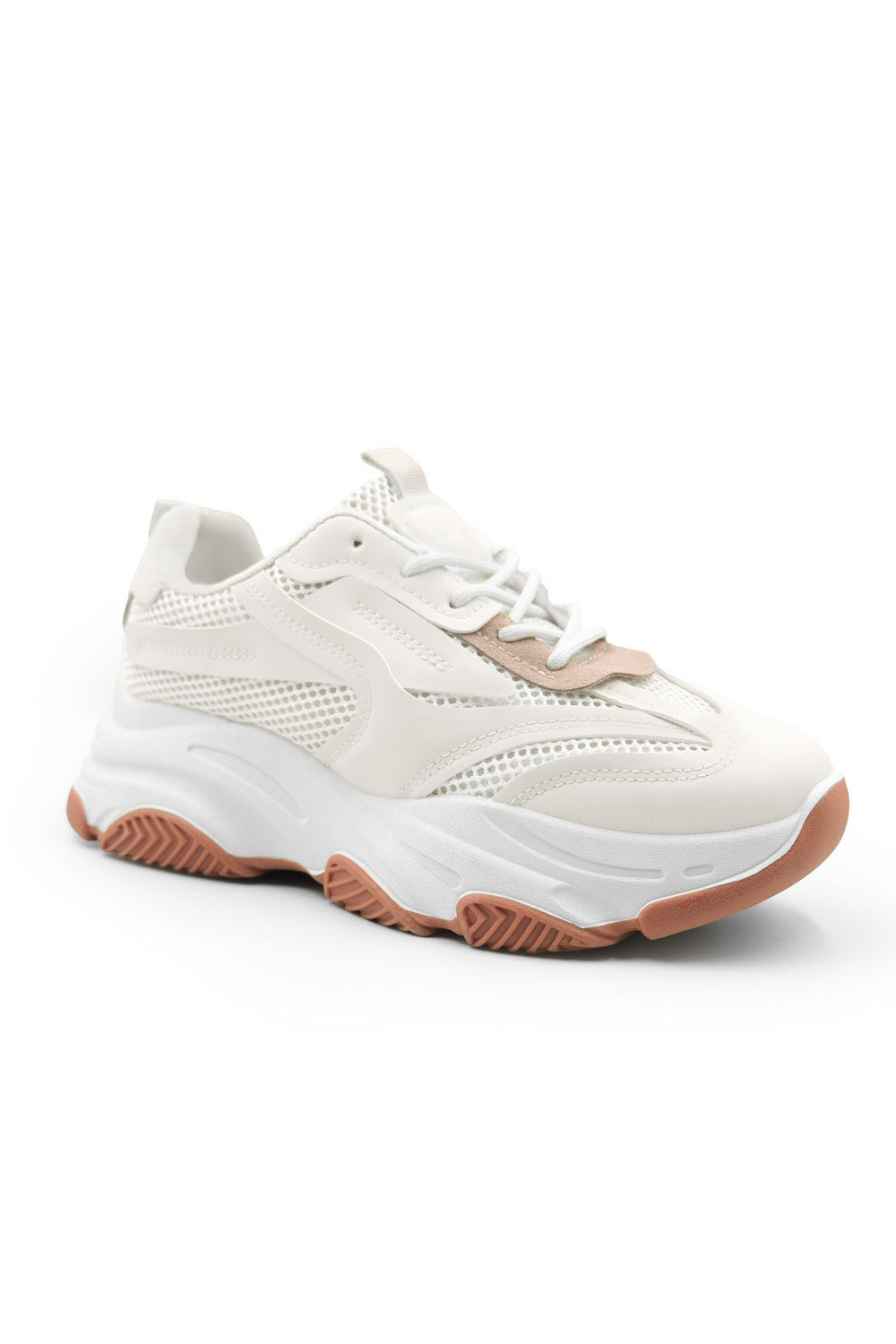 CREAM CHUNK SOLE TONAL MESH CONTRAST LACE UP TRAINERS